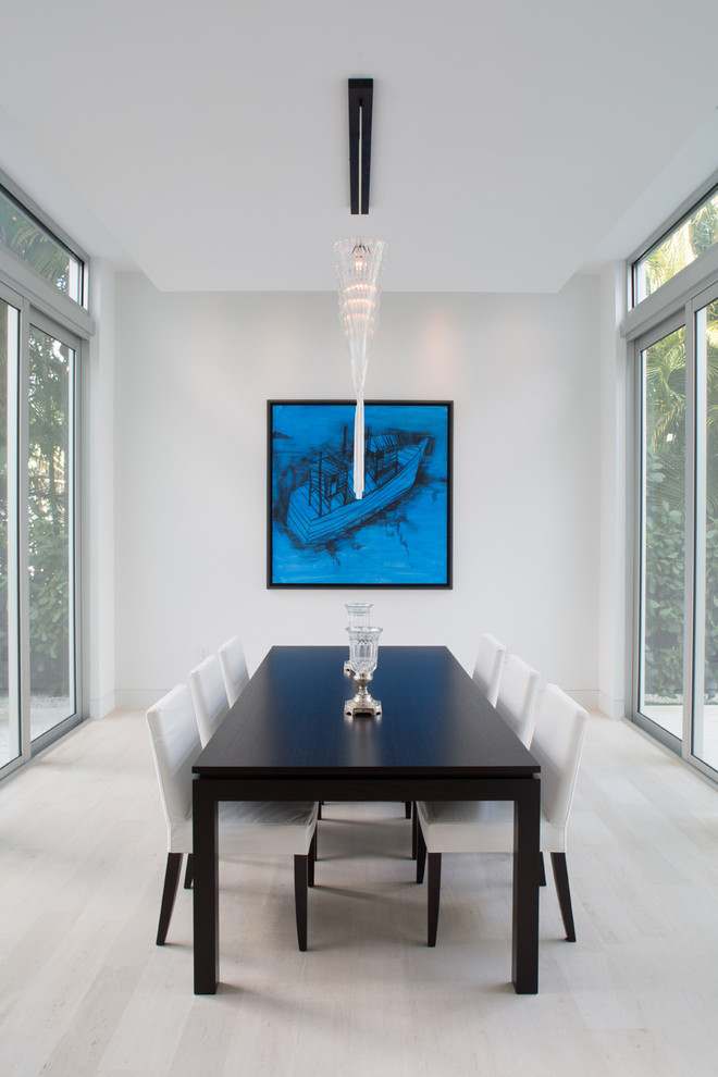 Design ideas for a modern separate dining room in Miami with white walls and no fireplace.