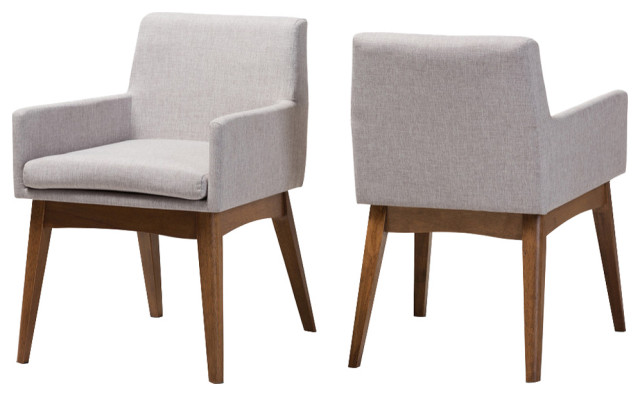 Nexus Modern Walnut Wood Finishing Greyish Beige Fabric Dining Armchair set of 2