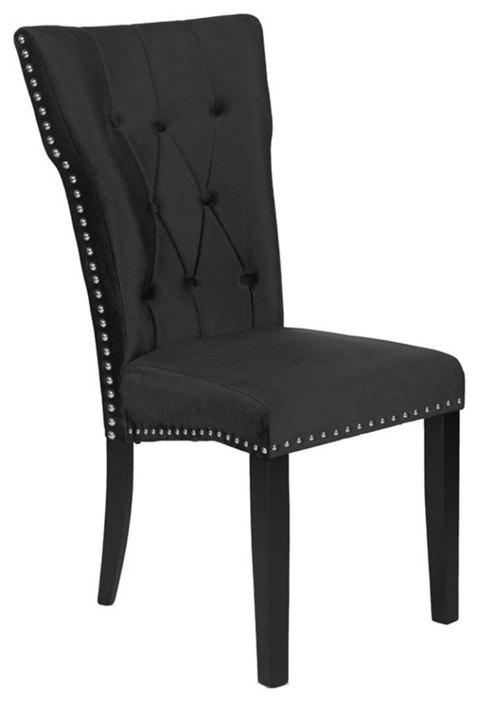 Pemberly Row Contemporary Velvet Tufted Dining Chair Set of 2 in Black