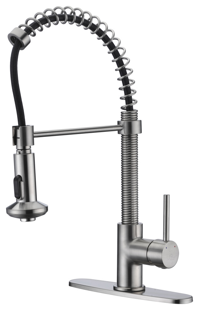 Step Single Handle PullDown Sprayer Kitchen Faucet in Brushed Nickel