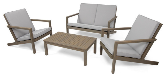 Camryn Outdoor 4 Seater Chat Set With Cushions, Gray, Gray