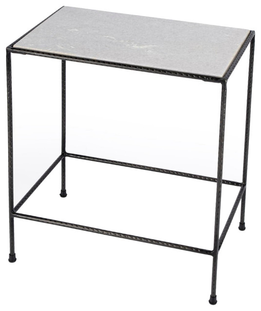 Offex Modern Rectangular Marble End Table with Iron Legs White