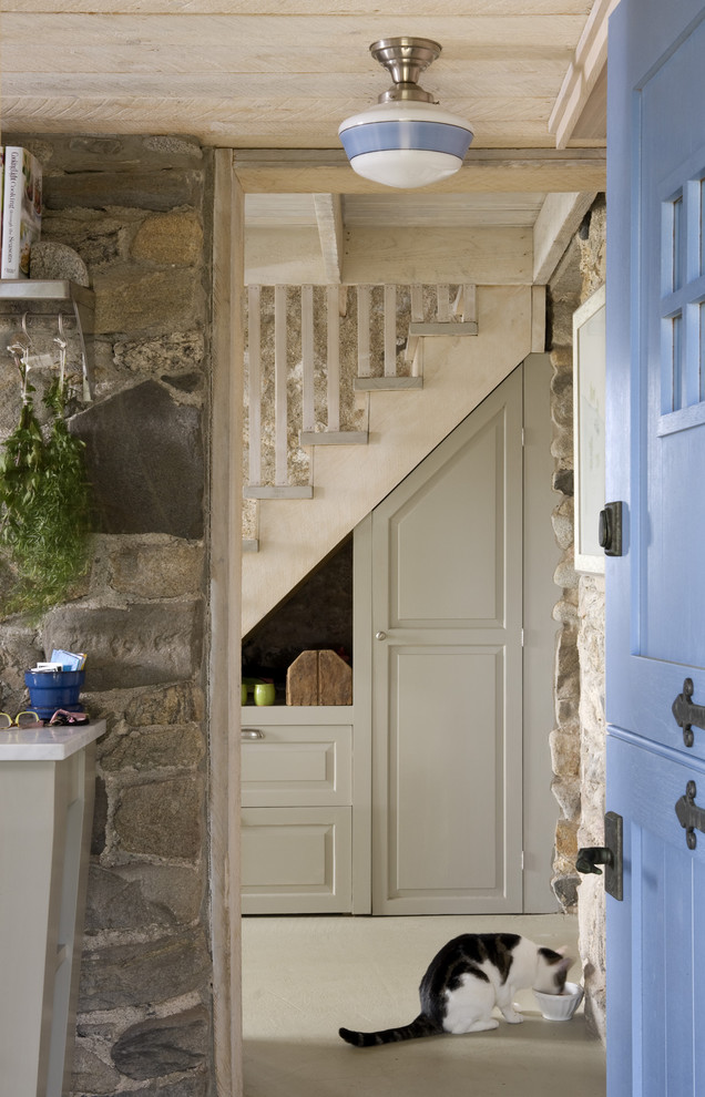 Design ideas for a country entryway in Portland Maine with a dutch front door.