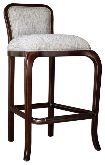 Uttermost Elegant Curvy Sculpted Bar Stool W Back Mahogany Wood Elegant Curvy Sculpted Bar Stool W Back Mahogany Wood Counter Tall Plush Comfy Transitional