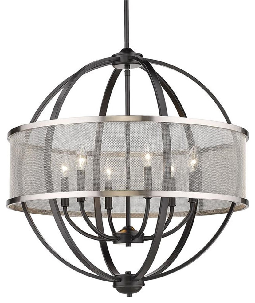 Colson 6 Light Chandelier in Matte Black with Pewter