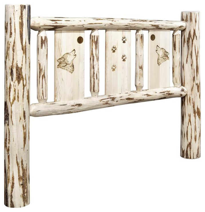 Montana Woodworks Pine Wood Queen Headboard with Engraved Design in