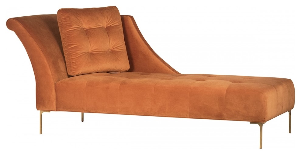 82" Bruna Chaise Lounge Solid Hardwood Frame Burnt Orange Velvet