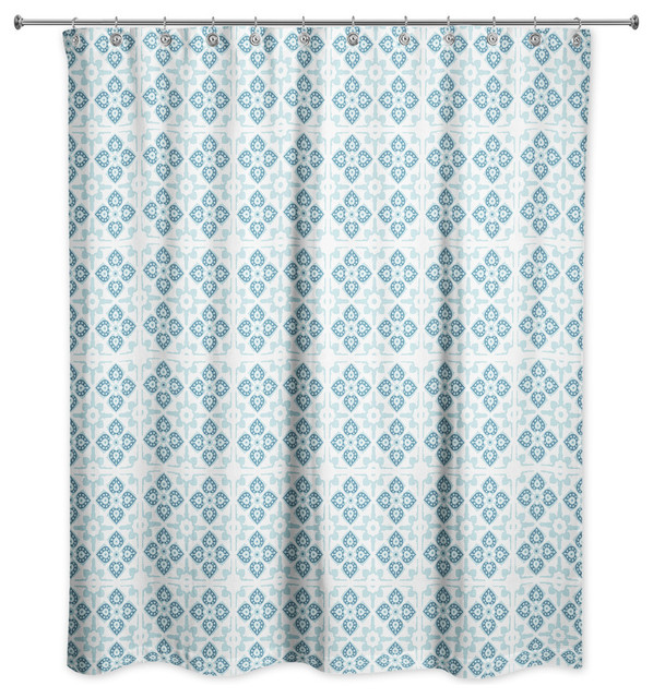 Turquoise Tile Pattern 71x74 Shower Curtain Contemporary Shower
