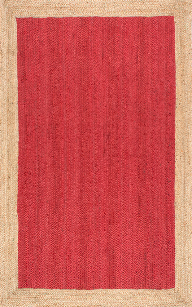 Jute Simple Border Area Rug, Red, 8'x10'