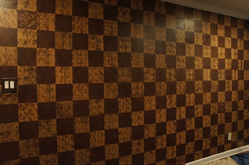 Louis Vuitton damier style accent wall