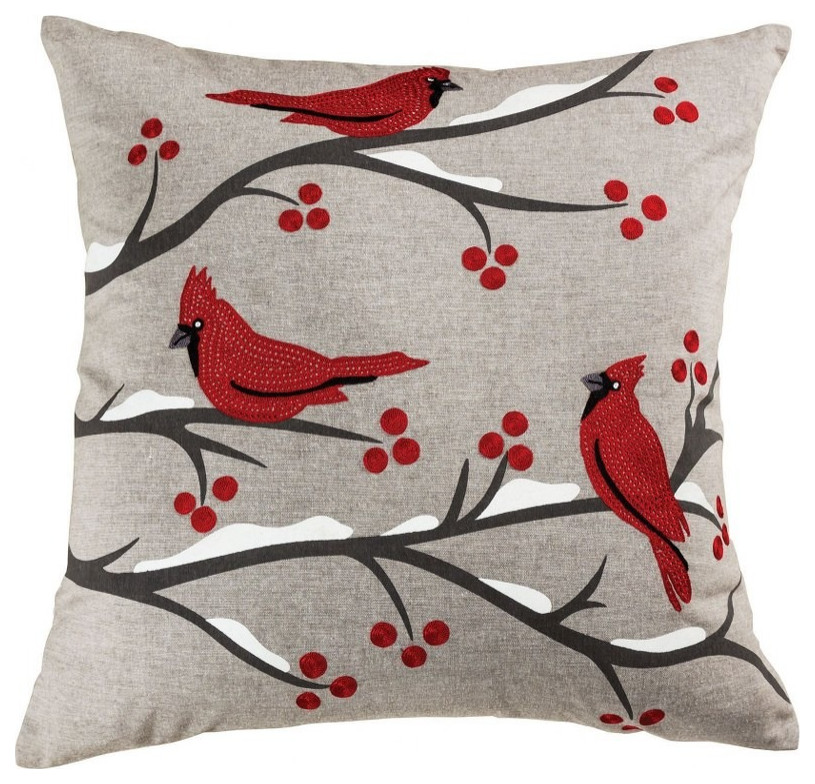 2424 Inch Red Cardinal Bird Holiday Throw Pillow Snow and Tree Branches Contemporary