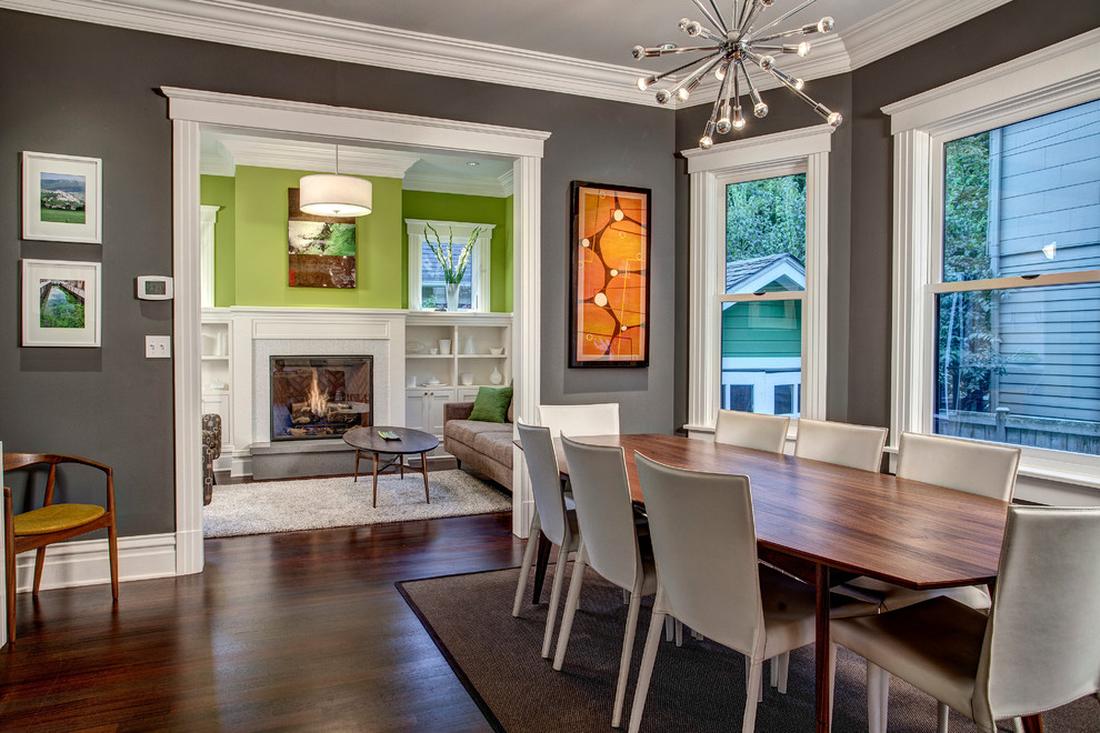 Design ideas for an arts and crafts open plan dining in Seattle.