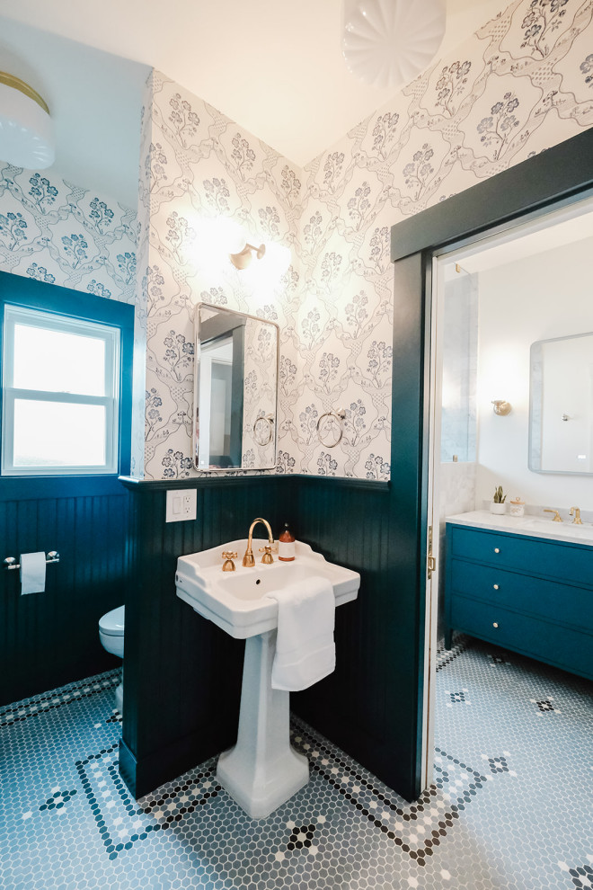 Classic hexagon mosaic tile bathroom remodel