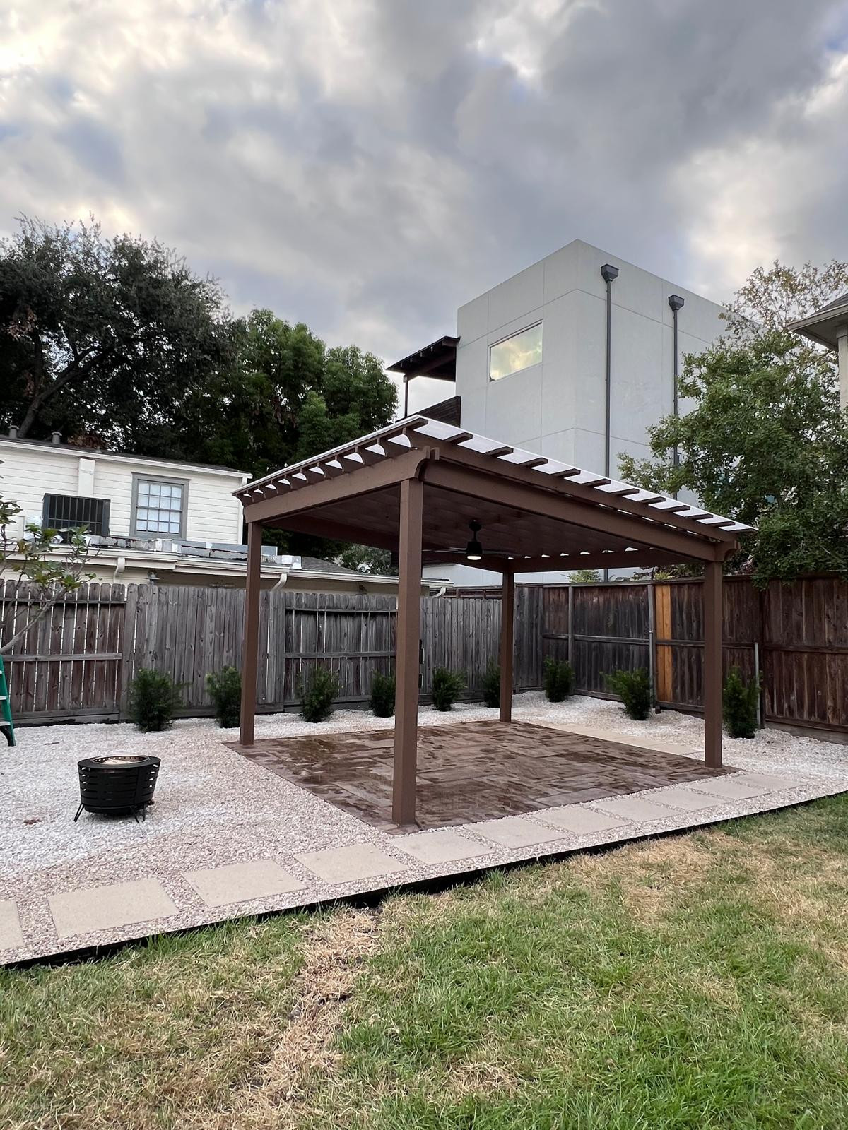 Beautiful stamped concrete patio with Pergola Cover on Haddon st!