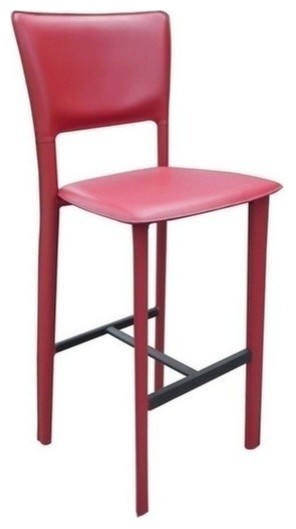 Metro Leather Bar Stool, Leather: Red