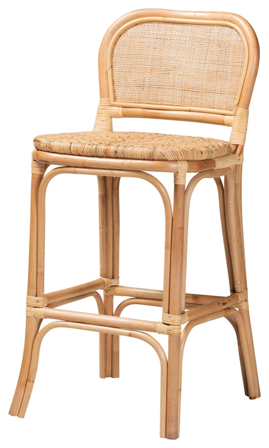 Modern Bohemian Natural Brown Rattan Bar Stool Tropical Bar Stools And Counter Stools by