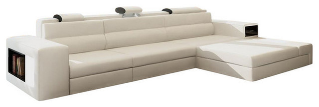 Polaris Mini Contemporary Leather Sectional Sofa With Light White