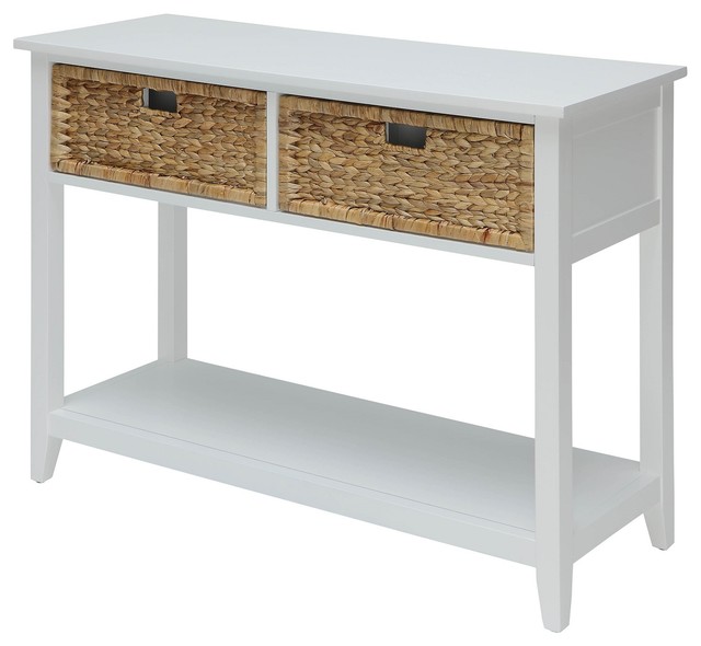 Console Table With Two Basketlike Front Drawers, White Beach Style