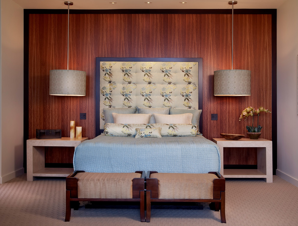 Contemporary master bedroom in San Diego.