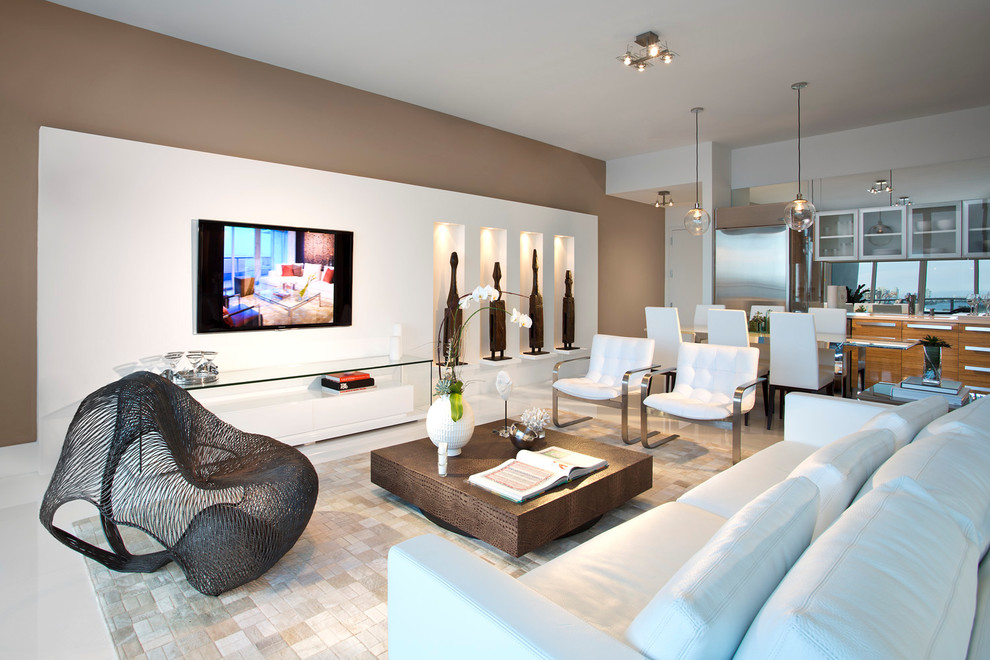 Contemporary formal open concept living room in Miami.