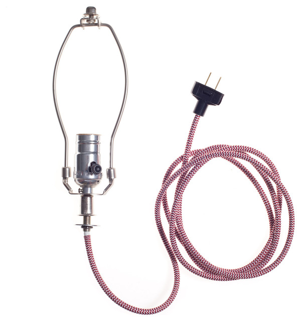 Make-A-Lamp Kit - Red and White Zig Zag (Chevron) Cloth Lamp Cord