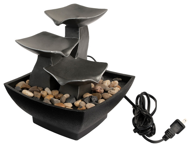 Pure Garden Tabletop Water Fountain, 3 Tier Raku Bowl - Transitional