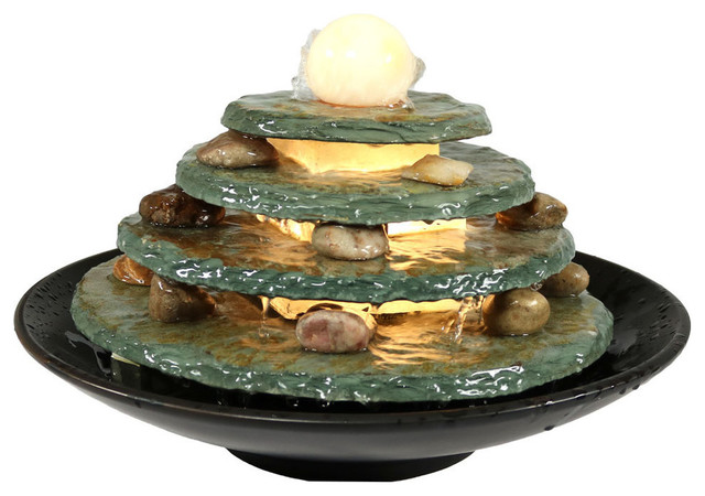 Round Multi Level Slate Tabletop Water Fountain With Led Light 8 Round Multi Level Slate Tabletop Water Fountain With Led Light 8