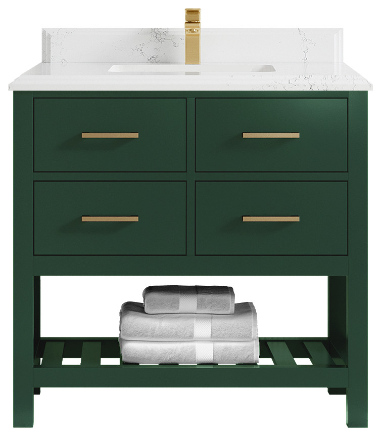 Parker 36 Single Sink Bath Vanity in Lafayette Green 2" Piatra Gray