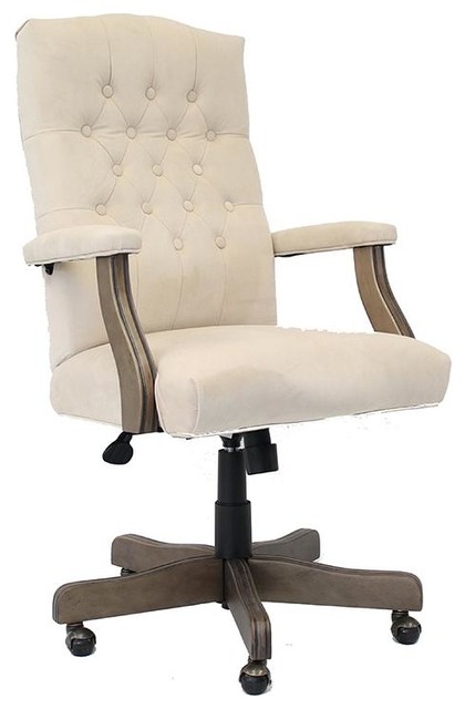 Elegant Cream, Driftwood Button-Tufted Office Chair - Transitional - Office Chairs - by OfficeDesk