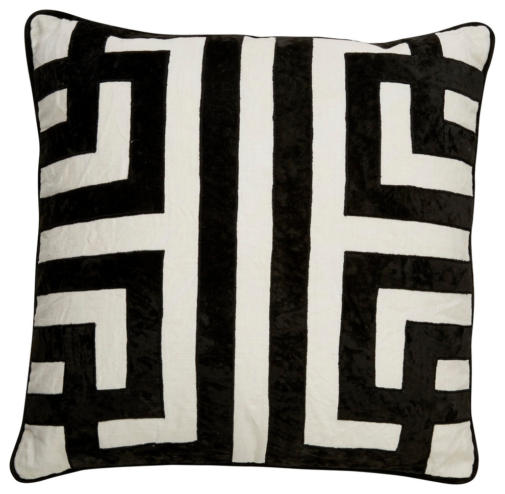 Jaipur Living Ordella White/Black Geometric Throw Pillow 22", Down Fill