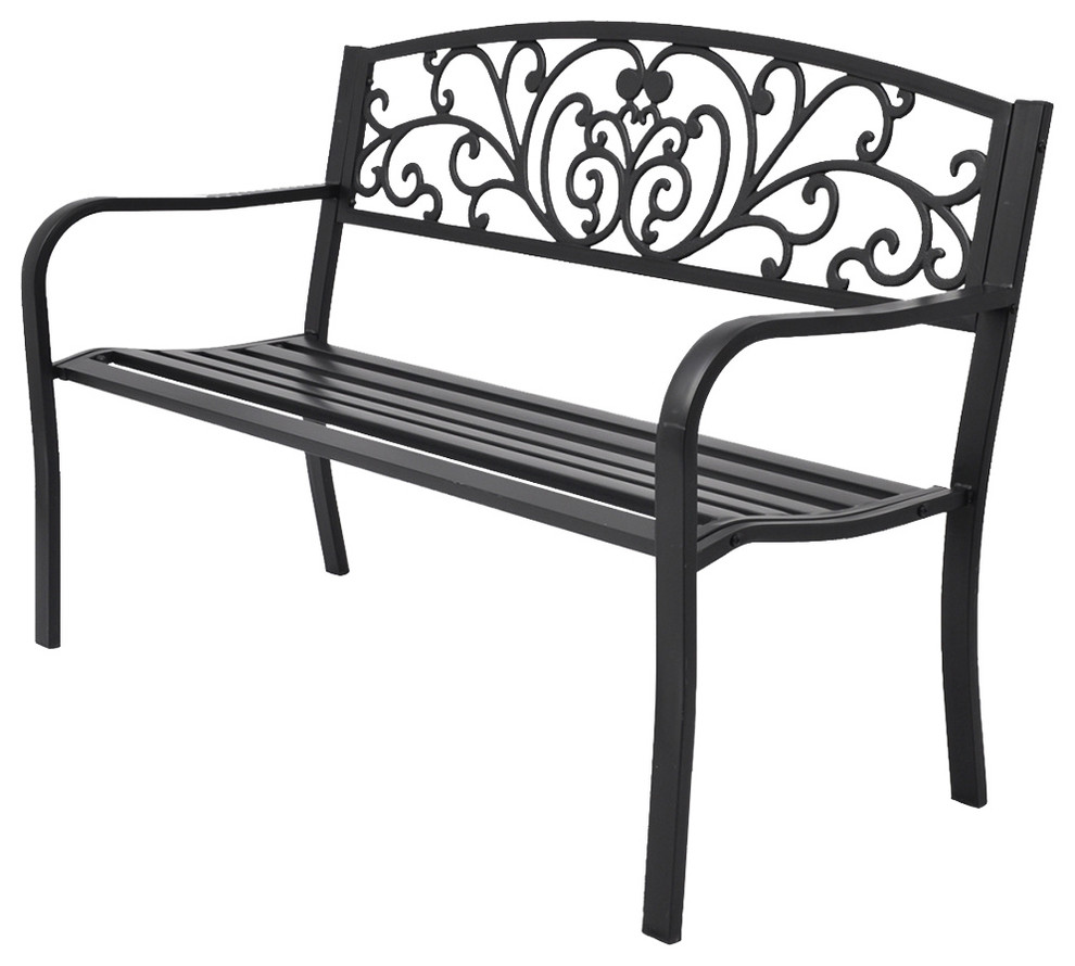 Vidaxl Garden Bench 50 Cast Iron Black Outdoor Romantic Porch