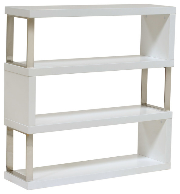 Diamond Sofa Low Profile Shelf Unit in White Lacquer Contemporary