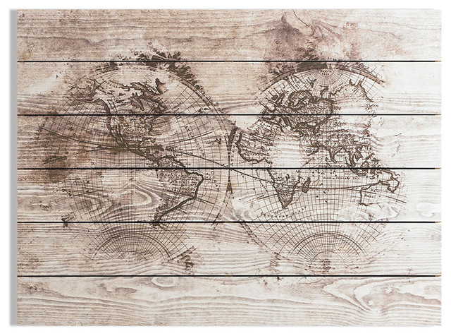 Wood World Map Print On Wood, 80x60 cm