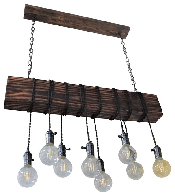 Rustic Wooden Beam Chandelier With 8, Handmade Rustic Wooden Chandelier Wood Beam Industrial Pendant Lamp