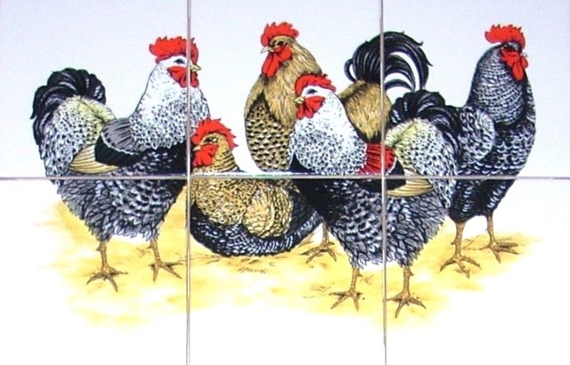 En Rooster Kiln Fired Ceramic Tile Mural Black Speckled 6 En Rooster Kiln Fired Ceramic Tile Mural Black Speckled 6 Piece Set Farmhouse Murals By Mottles Tiles