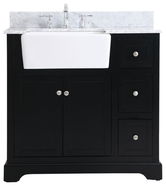 Elegant Decor Franklin 36" Wood Single Bathroom Vanity with Backsplash in Black Bathroom