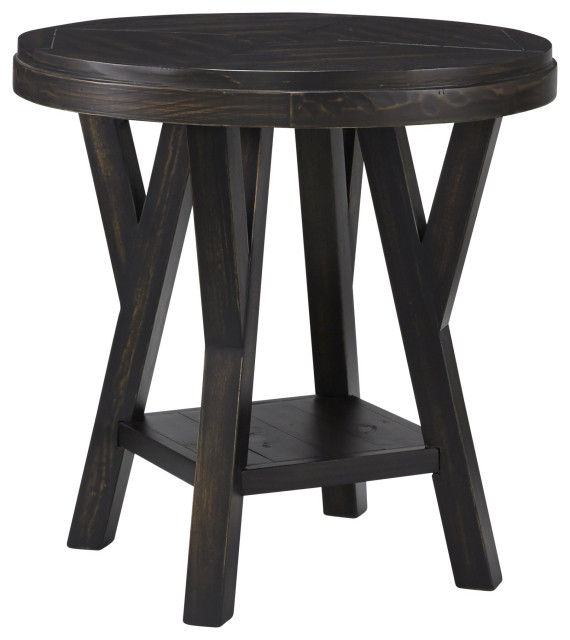 Market Street West Round End Table, Black Pepper/Brown Transitional