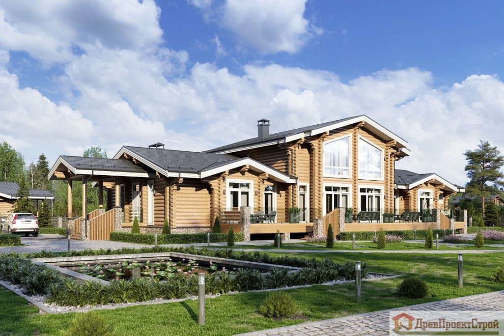 Дом из оцилиндрованных бревен 443,92м². Размеры 27400 х 15630.Проект № 307