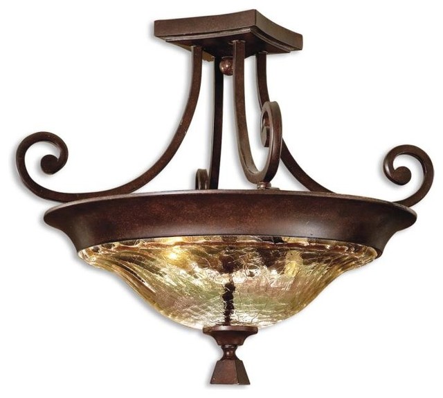 Distressed Spice Traditional 2 Light Semi Flush Ceiling Fixture