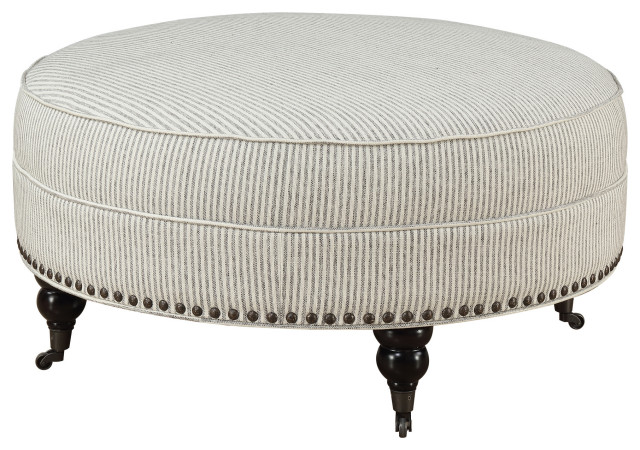 Nadiyah Round Ottoman, Pebble Gray Stripe - Traditional - Footstools And  Ottomans - by Lorino Home | Houzz