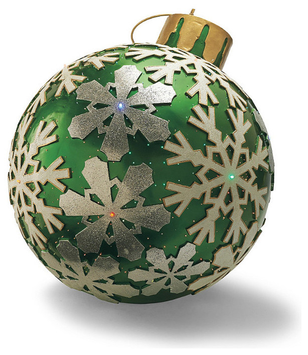 Fiber Optic LED Green Whiteflake Ornament - Outdoor Christmas Decorations