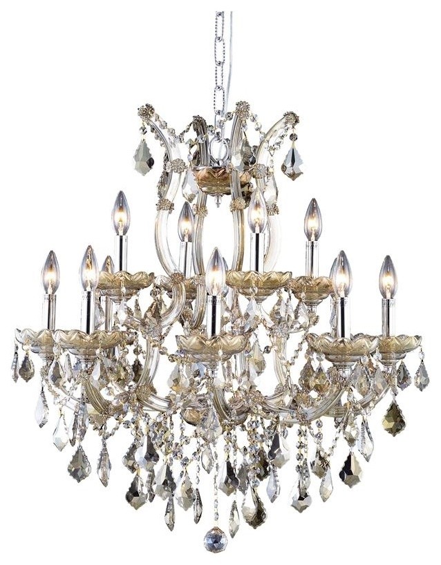 Maria Theresa 13-Light Golden Teak Crystal 2-Tier Chandelier, Chrome ...