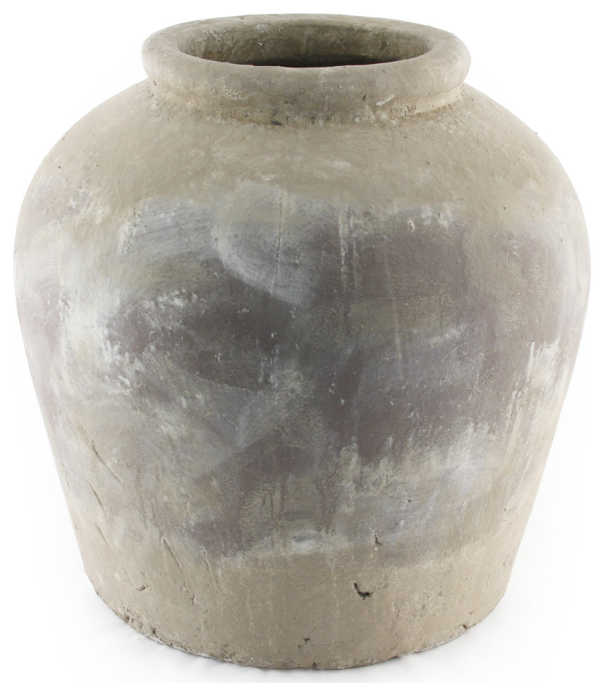 Distressed Terracotta Vase, Grey Wash, Large Farmhouse Vases by