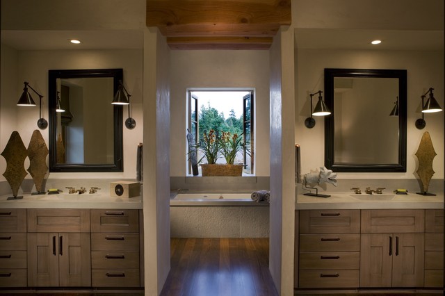 Master Bath With His And Her S Concrete Counters Rustic