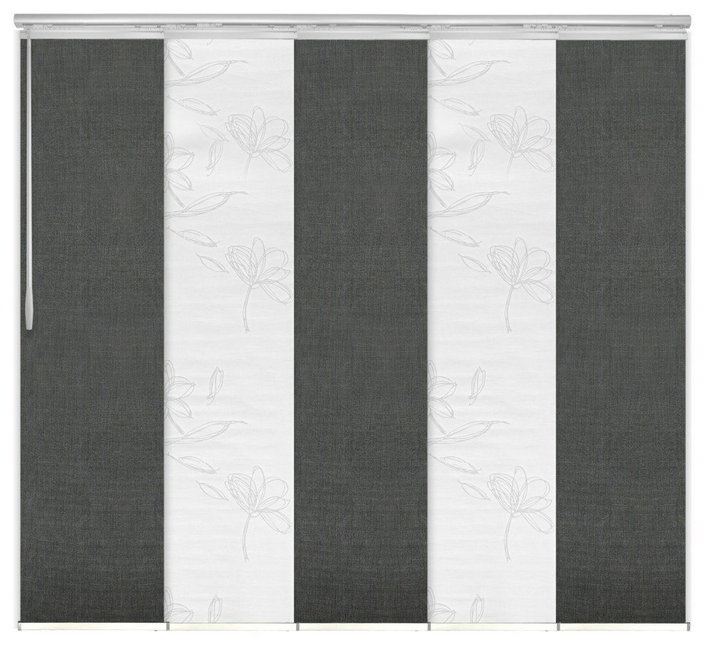 Flourishing Wht.Koala Gray 5-Panel Track Extendable Vertical Blind 58-110"x94"