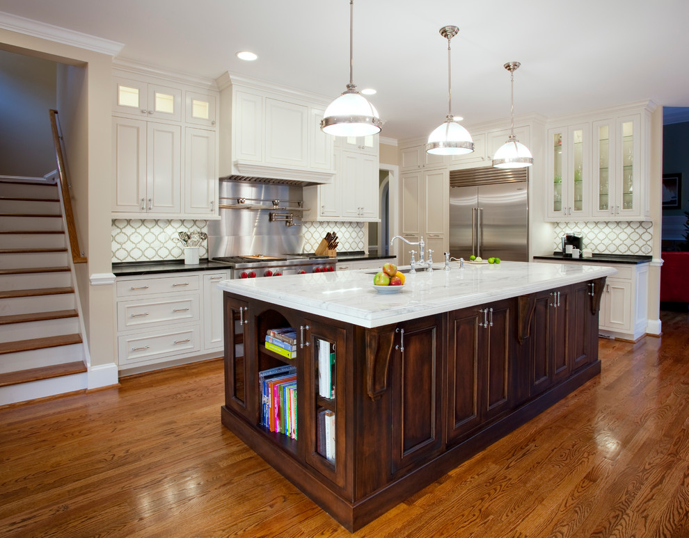 Traditional kitchen in Charlotte with shaker cabinets.