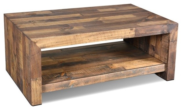 Solid Wood Rustic coffee Table Solid wood  Brown Finish  Iron Base
