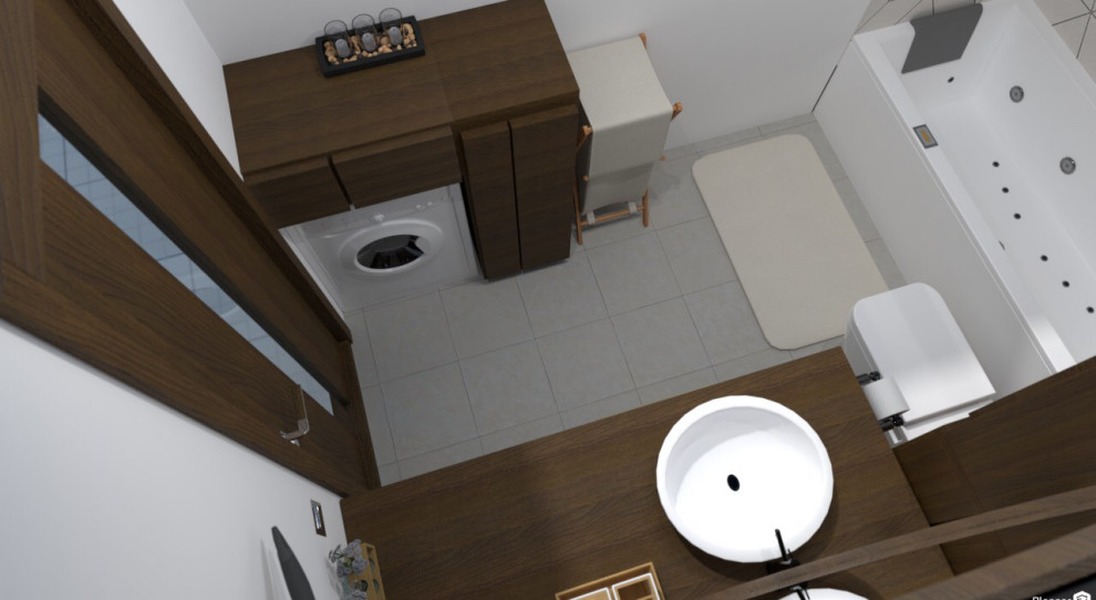 Небольшая ванная комната с системой хранения