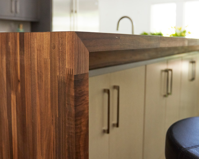 Detail Of Waterfall Edge Black Walnut Countertop Eclectic