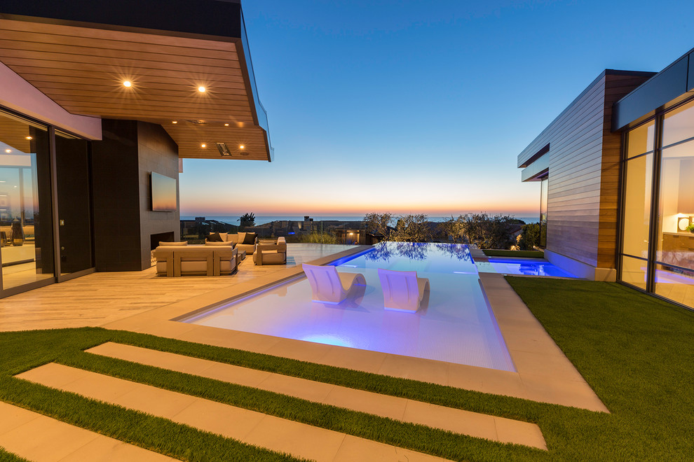Expansive modern backyard patio in Orange County.
